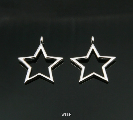 Star Outline Pendants in Rhodium, Star Charm /MRH-014-P