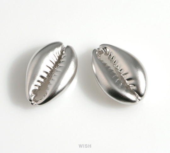 Cowry Seashell Pendants in Matte Rhodium, Cowry Shell Charm / MMRH-591-P