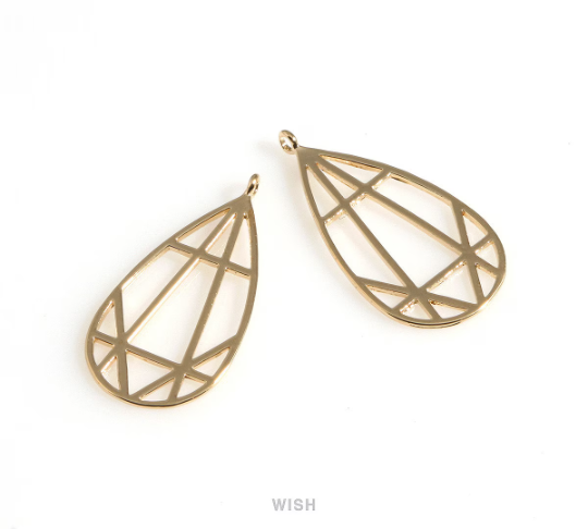 Geometric Drop Charms in Gold, Geometric Teardrop Pendants / MG-650-P