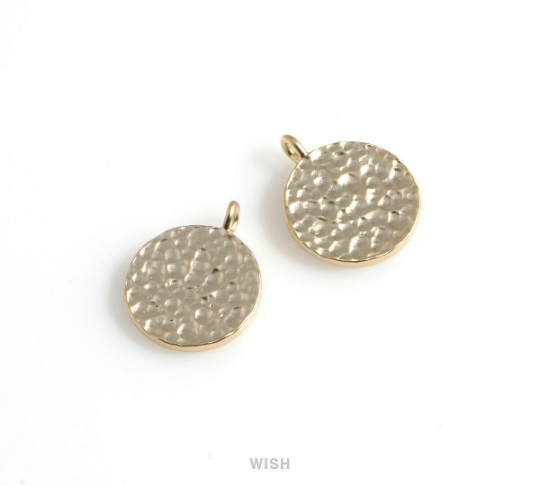 Hammered Disc Pendants in Matte Gold, Hammered Coin Charm / MMG-500-P