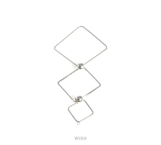 Triple Open Square Pendants in Rhodium, Triple Square Charm / MRH-423-P