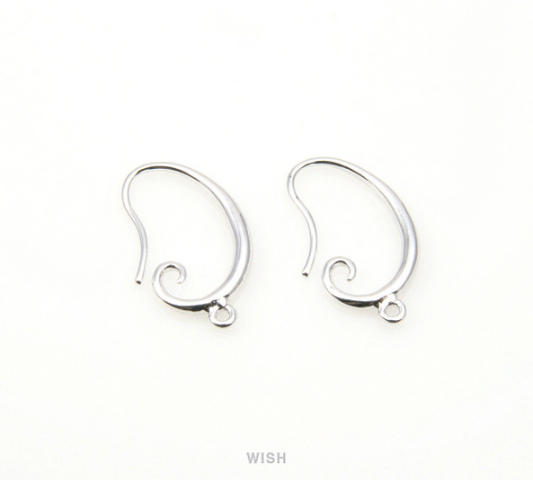 Kidney Bean Hook Earrings in Rhodium, Curved Hook Earrings / MRH-034-E