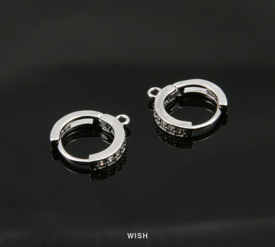 Cubic Huggie Earrings in Rhodium, Cubic Hoop Earrings / CRH-001-E