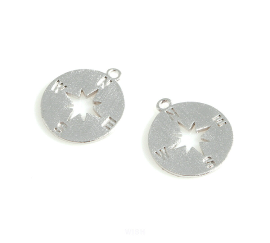 Compass Pendants in Matte Rhodium, Compass Charm / MMRH-075-P