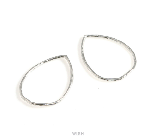 Hammered Teardrop Pendant in Matte Rhodium, Hammered Drop Charm / MMRH-643-P