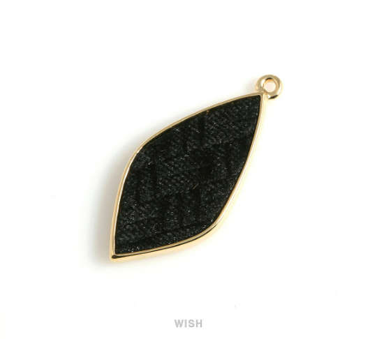 Black Velvet Pendant in Gold Drop Frame, Black Velvet Drop Charm /LBKG-487-P