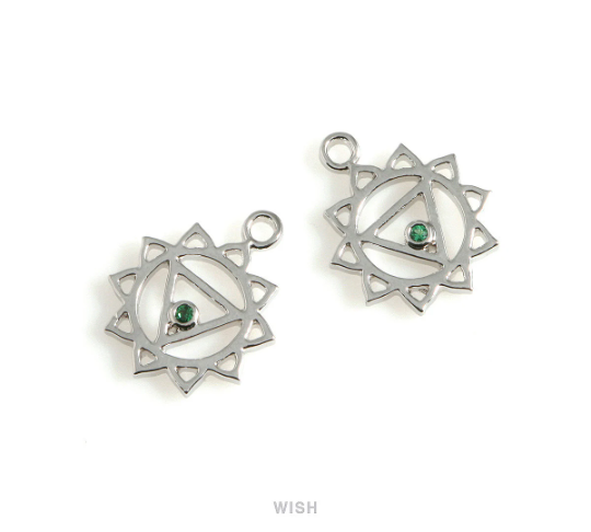 Solar Plexus Chakra with CZ Pendants in Rhodium, 3rd Chakra Charm / MRH-495-P