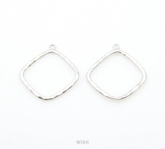 Open Hammered Diamond Pendant in Matte Rhodium, Open Diamond Charm / MMRH-270-P