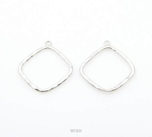 Open Hammered Diamond Pendant in Matte Rhodium, Open Diamond Charm / MMRH-270-P