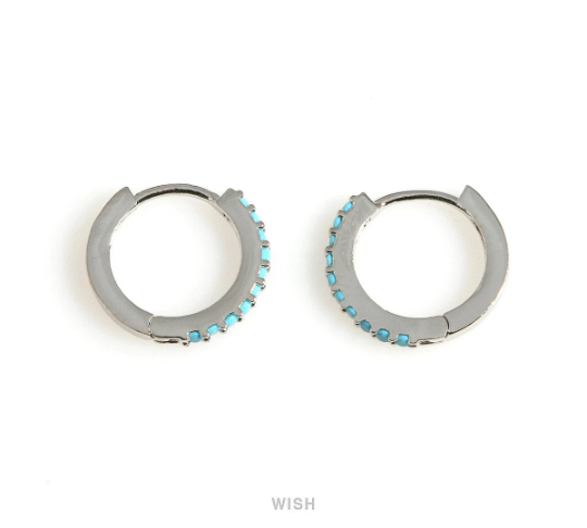 Turquoise Clip Hoop Earrings in Rhodium, 10 Turquoise Hoop Earrings / CRH-083-E2