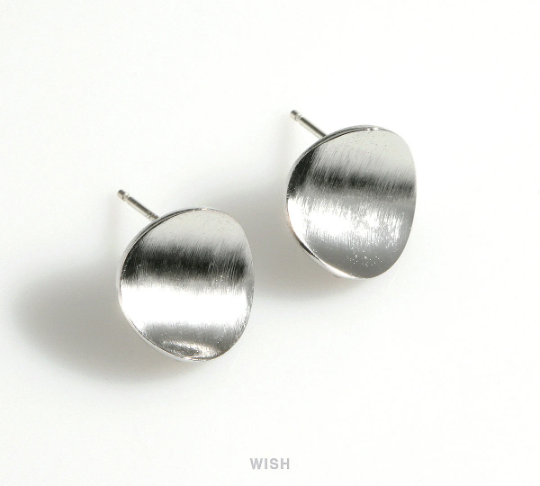 Concave Disc Stud Earrings in Rhodium, Concave Disc Ear Studs / MRH-598-E