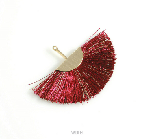 Semicircle Burgundy Gold Thread Tassel in Gold, Semicircular Burgundy Thread Pendant /TBGG-009-T