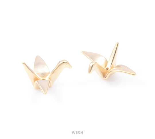 Origami Crane Pendants in Matte Gold, Paper Crane Beads / MMG-044-B