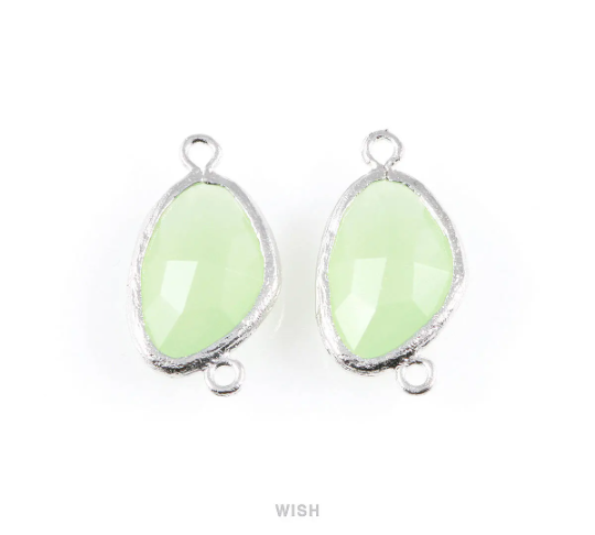 Light Mint Triangle Glass Connector in Rhodium, Framed Triangle Connector / GLMRH-031-P