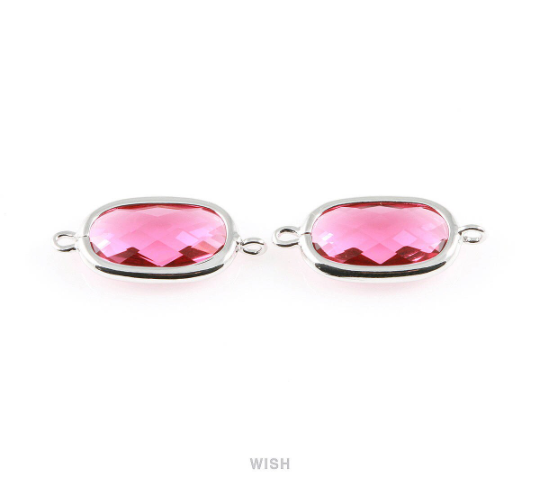 Ruby Oval Glass Connector in Rhodium, Framed Oval Connector / GRBRH-035-C