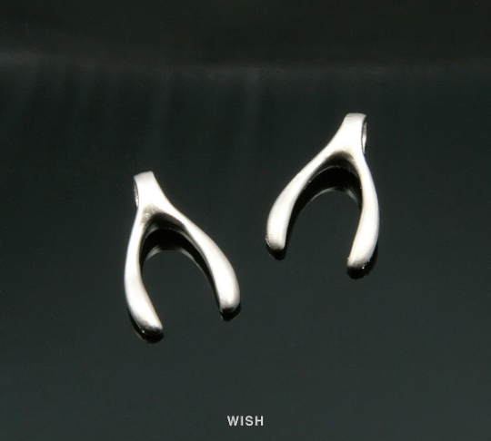 Wishbone Pendant in Matte Rhodium, Wishbone Charm /MMRH-228-P