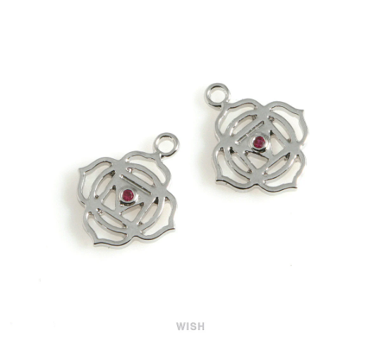 Root Chakra with CZ Pendants in Rhodium, The 1st Chakra Charm / MRH-493-P