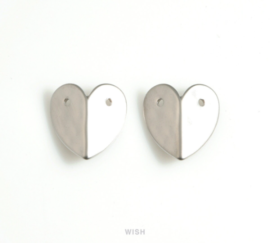 Hammered Heart Pendants in Matte Rhodium, Hammered Heart Charms / MMRH-664-P