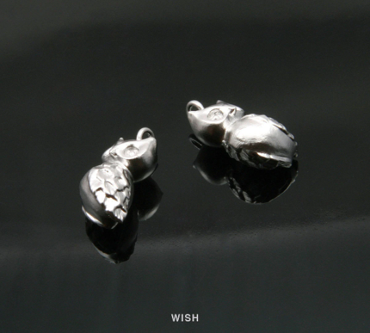 Owl Pendant in Matte Rhodium, Solid Owl Charm / MMRH-321-P