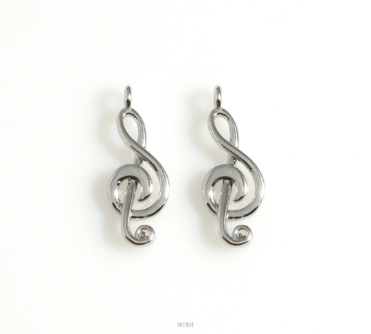 Treble Clef Charm in Rhodium, Treble Clef Pendants / MRH-618-P