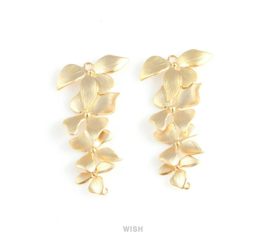 Quadruple Orchid Pendant in Matte Gold, Quadruple Orchid Charm / MMG-209-P