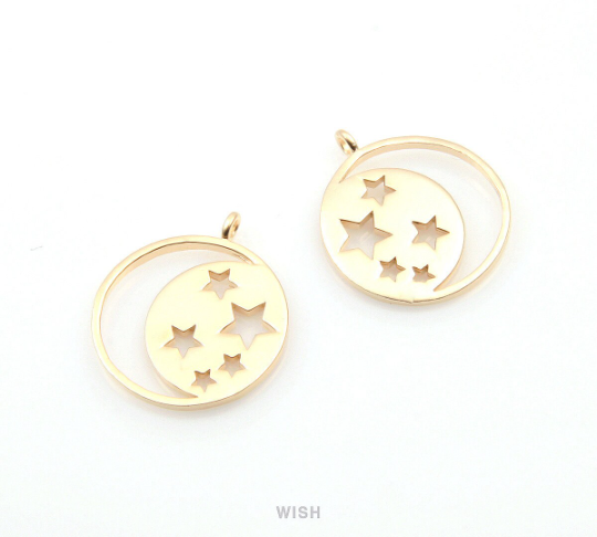 Crescent and Star in Round Pendant in Matte Gold, Crescent and Star Charm / MMG-282-P
