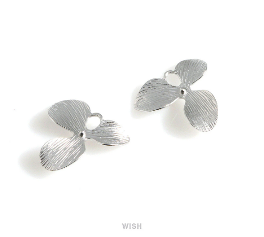 Orchid Leaves Connectors in Matte Rhodium, Floral Charms / MMRH-035-C