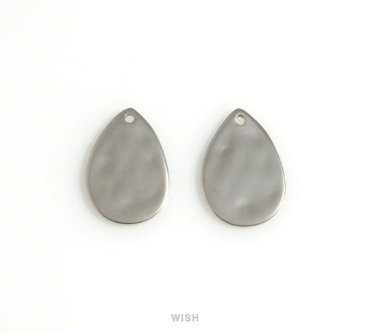 Small Hammered Drop Charm in Matte Rhodium, Hammered Teardrop Pendant/ MMRH-631-P