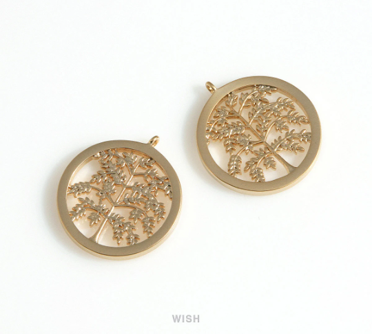 Family Tree Charm in Matte Gold, Family Tree Pendant / MMG-687-P