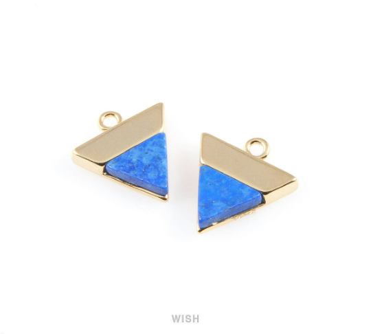 Lapis Lazuli Triangle Stone Charm in Gold, Gemstone Framed Pendant / SLLG-053-P