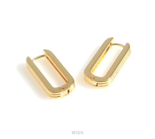 Rectangle Huggie Hoop Earrings in Gold, Rectangle Huggie Hoops / MG-736-E