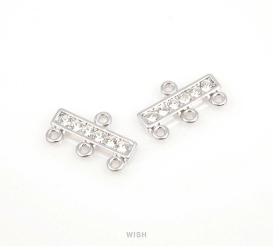 4 pcs 4 Loops Bar Cubic Zirconia Connectors in Rhodium, Cubic Zirconia Charms / CRH-029-C