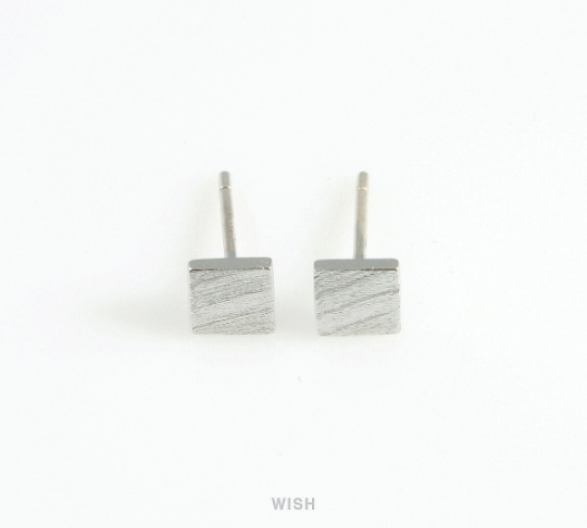 Square Stud Earrings in Matte Rhodium, Square Ear Studs / MMRH-414-E