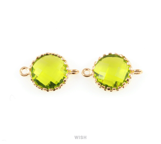 Dark Apple Faceted Glass Connector in Gold, Framed Round Connector / GDAG-008-P