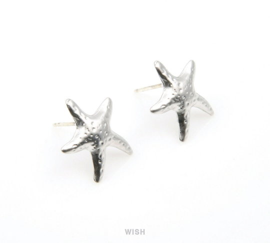 Starfish Stud Earrings in Matte Rhodium, Starfish Ear Studs / MMRH-311-E
