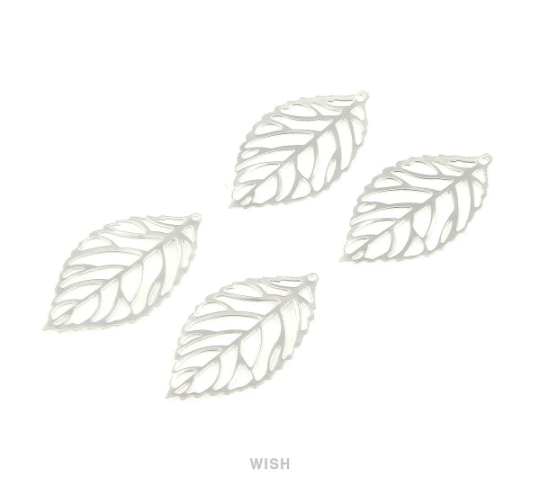 Leaves Outline Pendants in Matte Rhodium, Medium Leaves Charm / MMRH-182-P2 (Medium)