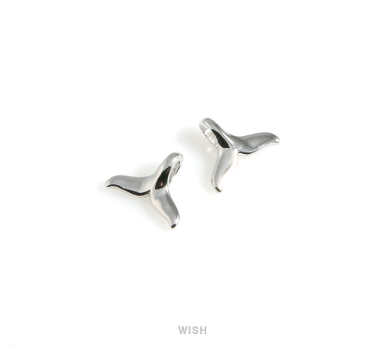 Small Whale Tail Pendant in Rhodium, Mermaid Tail Charm / MRH-550-P