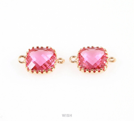 Ruby Faceted Glass Connector in Gold, Framed Square Connector /GRBG-007-P