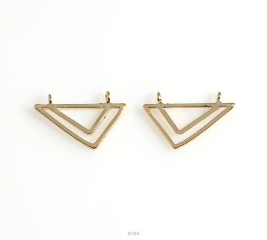 Double Triangle Charm in Gold, Open Triangle Necklace Pendants / MG-627-P