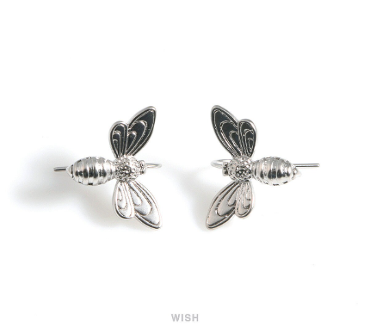 Bee Hook Earrings in Matte Rhodium, Honey Bee Ear Hook / MMRH-171-E