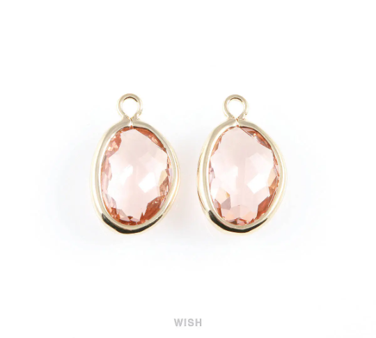 Peach Pear Glass Charm in Gold, Glass Framed Pendant / GPCG-040-P