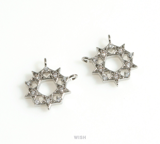 Five Star Pentagon Cubic Zirconia Charm in Rhodium, Star Pentagon Pendant / MMRH-691-P