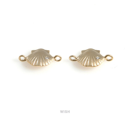 Seashell Pendant in Matte Gold, CZ Scallop Seashell Charm / MMG-569-P