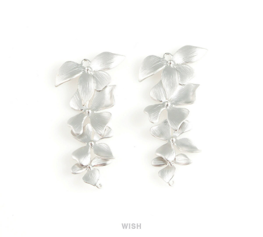 Quadruple Orchid Pendant in Matte Rhodium, Quadruple Orchid Charm / MMRH-209-P