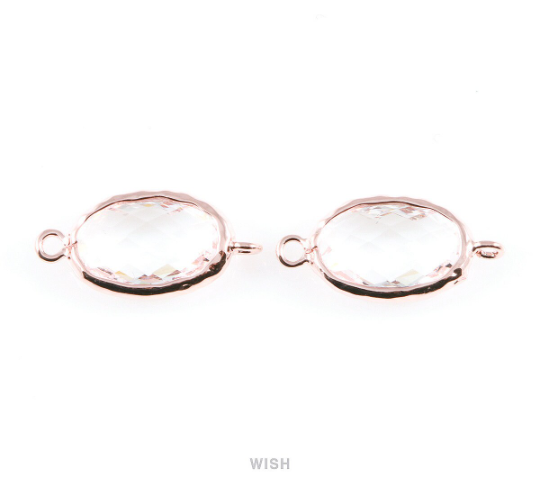 Clear Oval Hammered Connector in Rose Gold, Framed Oval Connector / GCLRG-038-C