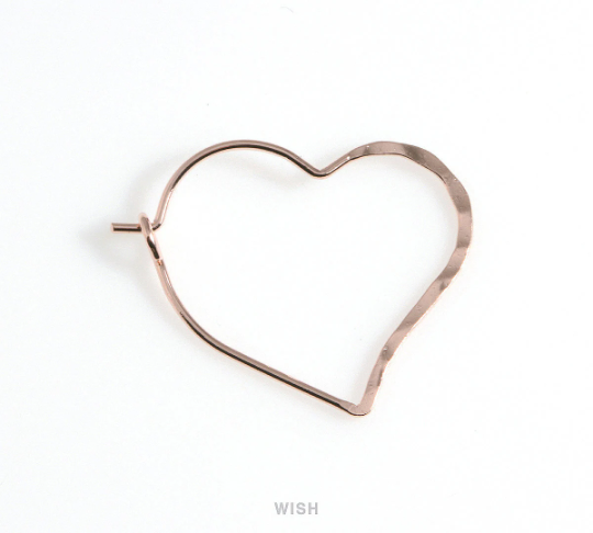 Open Hammered Heart Ear Hoop in Rose Gold, Open Hammered Heart Earrings / Hoop Earrings / MRG-512-E