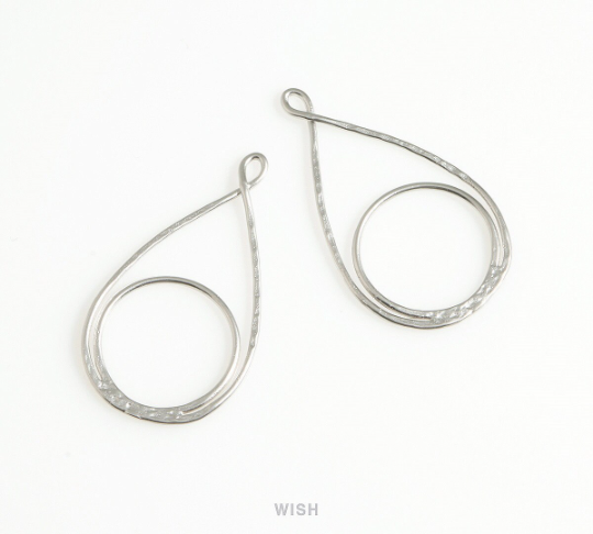 Open Drop Charm in Matte Rhodium, Open Teardrop Pendant / MMRH-686-P