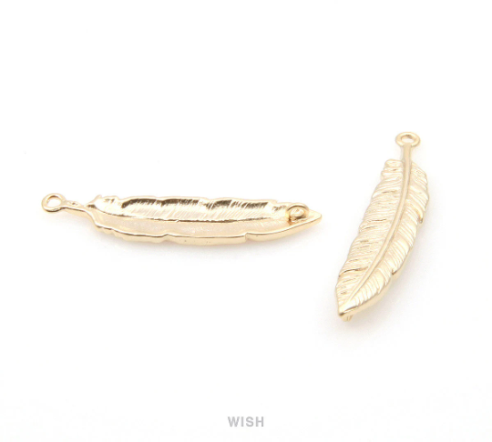 Feather Pendant in Matte Gold, Textured Feather Charm / MMG-232-P