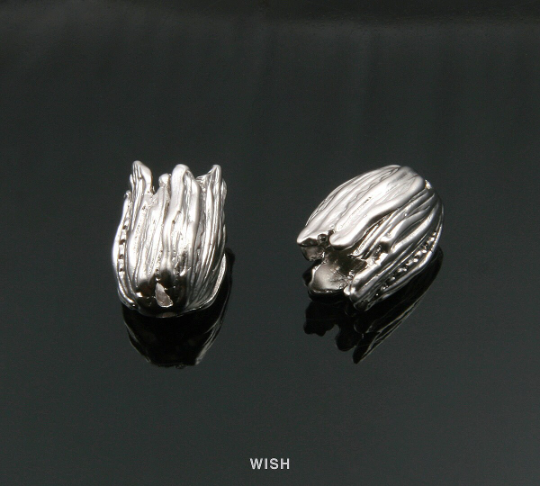 Tulip Pendants in Matte Rhodium, Solid Tulip Charms / MMRH-324-P