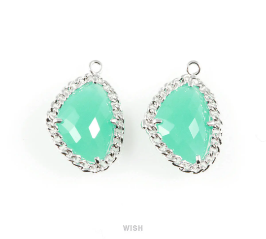Mint Triangle Shape Pendants in Rhodium, Framed Triangle Charms / GMTRH-034-P